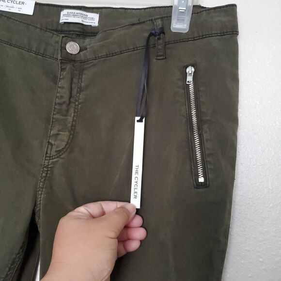 Zara Womara  The Cycler Pants in Dark Khaki Slim Fit Skinny Leg Mid-Rise Size 10 - Picture 6 of 16
